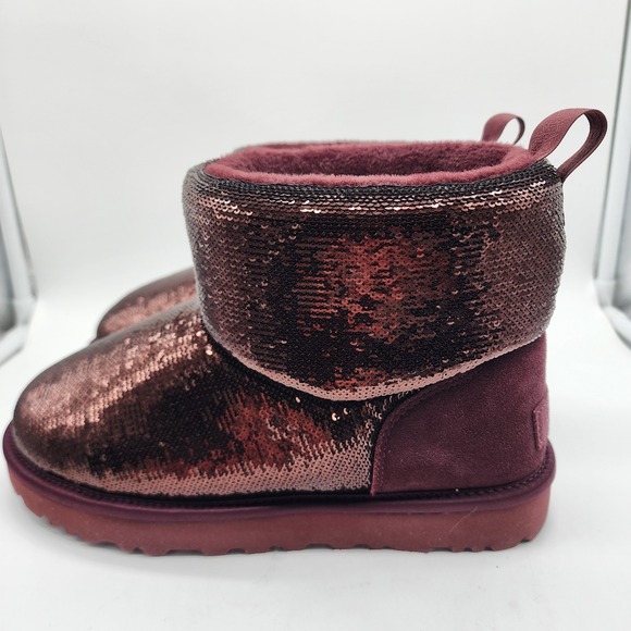 UGG Classic Mini Mirror Ball Sequin Ankle Boots Grape Purple Womens US 8 NWOT - Picture 2 of 8